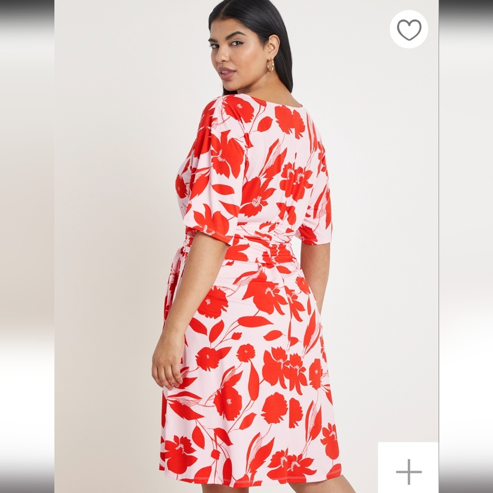 Eloquii Red and White Floral Midi Dress